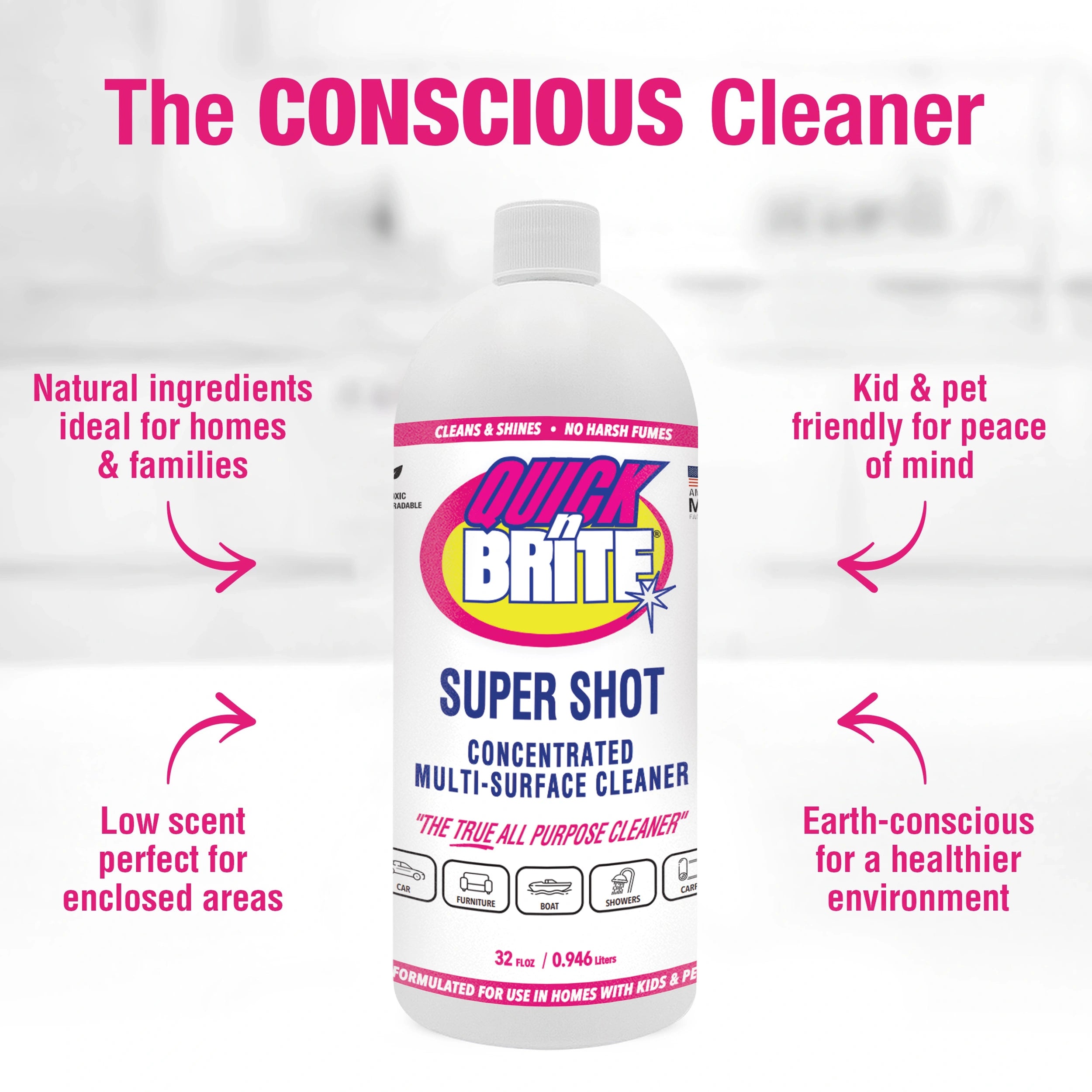 Quick ’n Brite Super Shot Liquid Cleaner 32oz with Spray Bottle