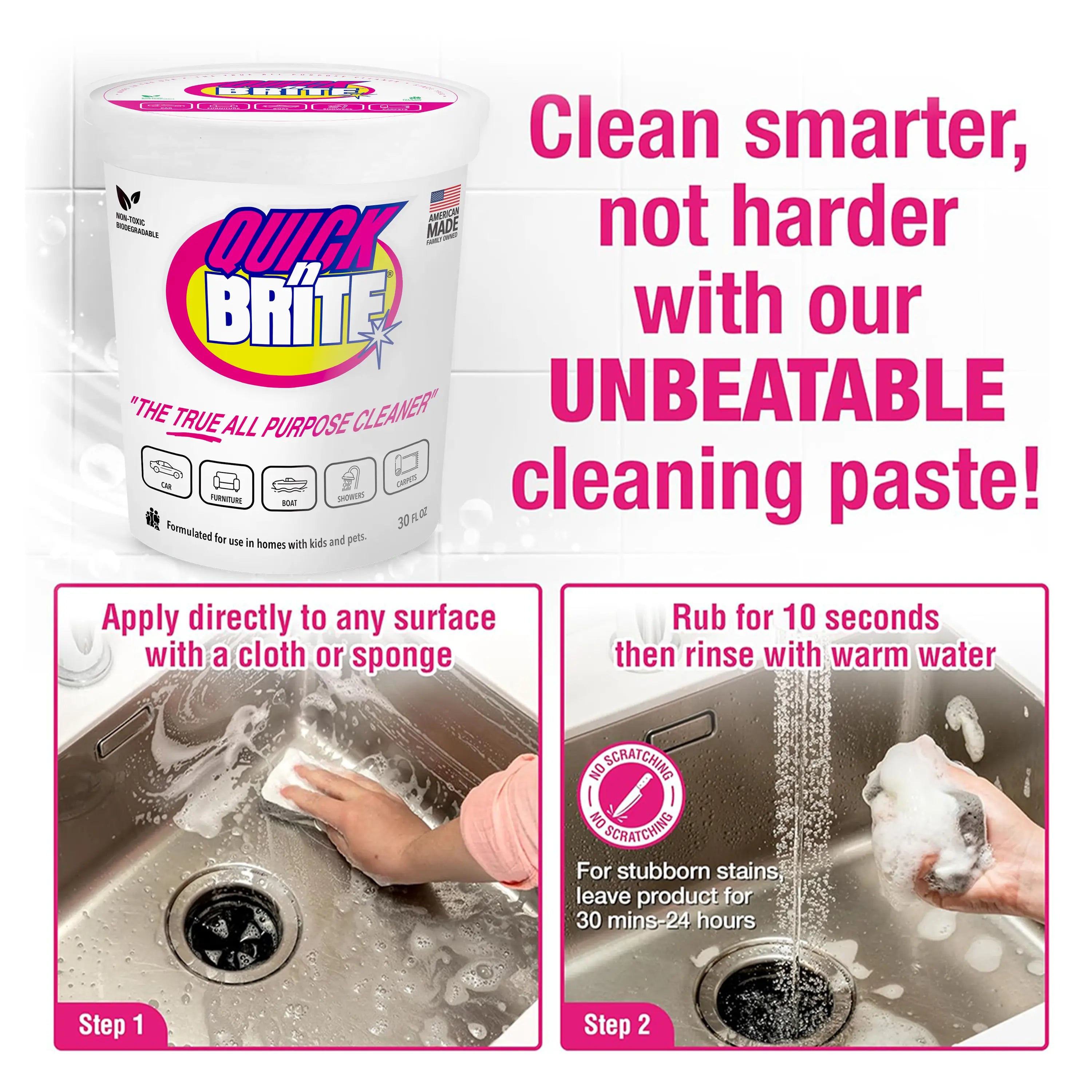 Quick 'n Brite All Purpose Cleaning Paste, 30oz Kit