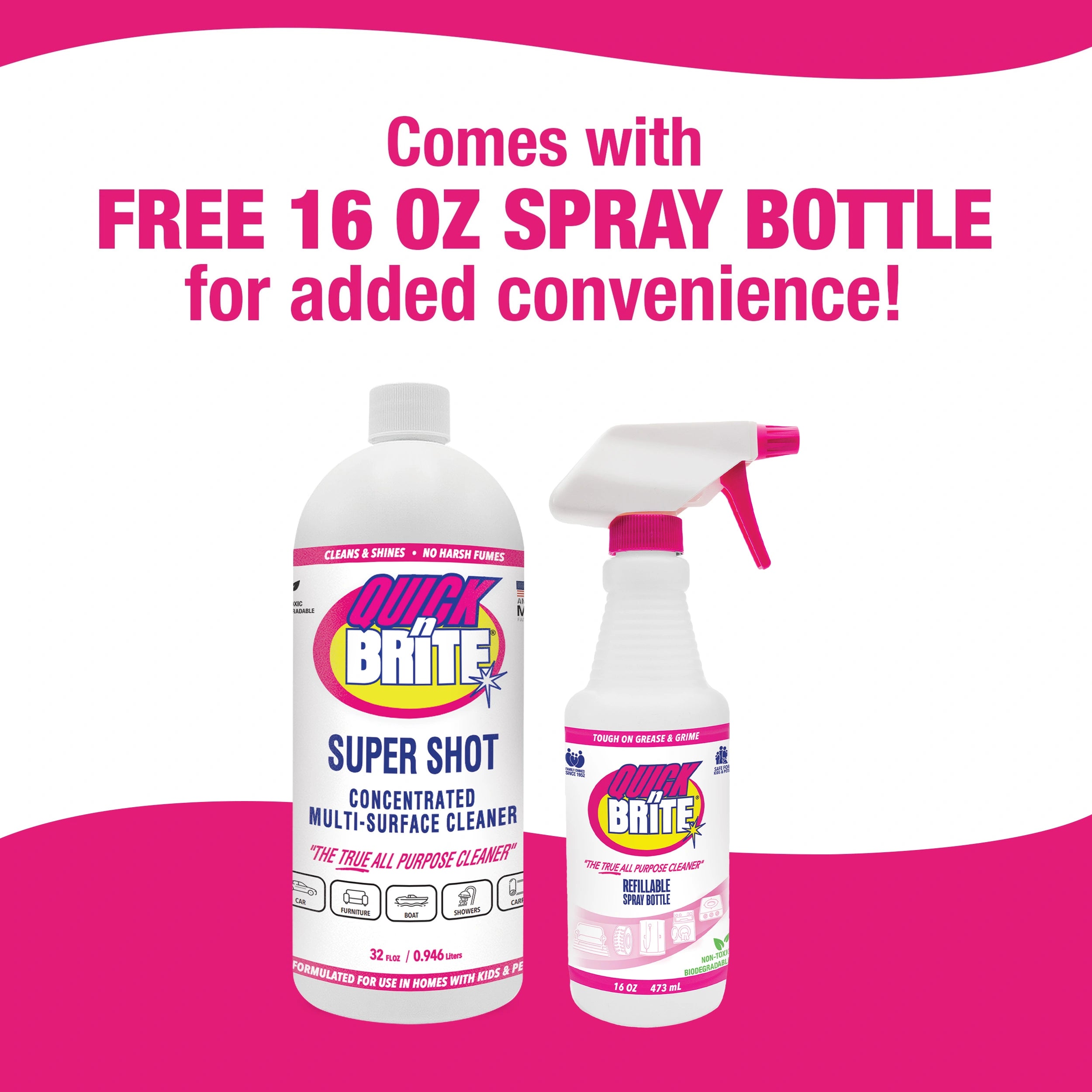 Quick ’n Brite Super Shot Liquid Cleaner 32oz with Spray Bottle