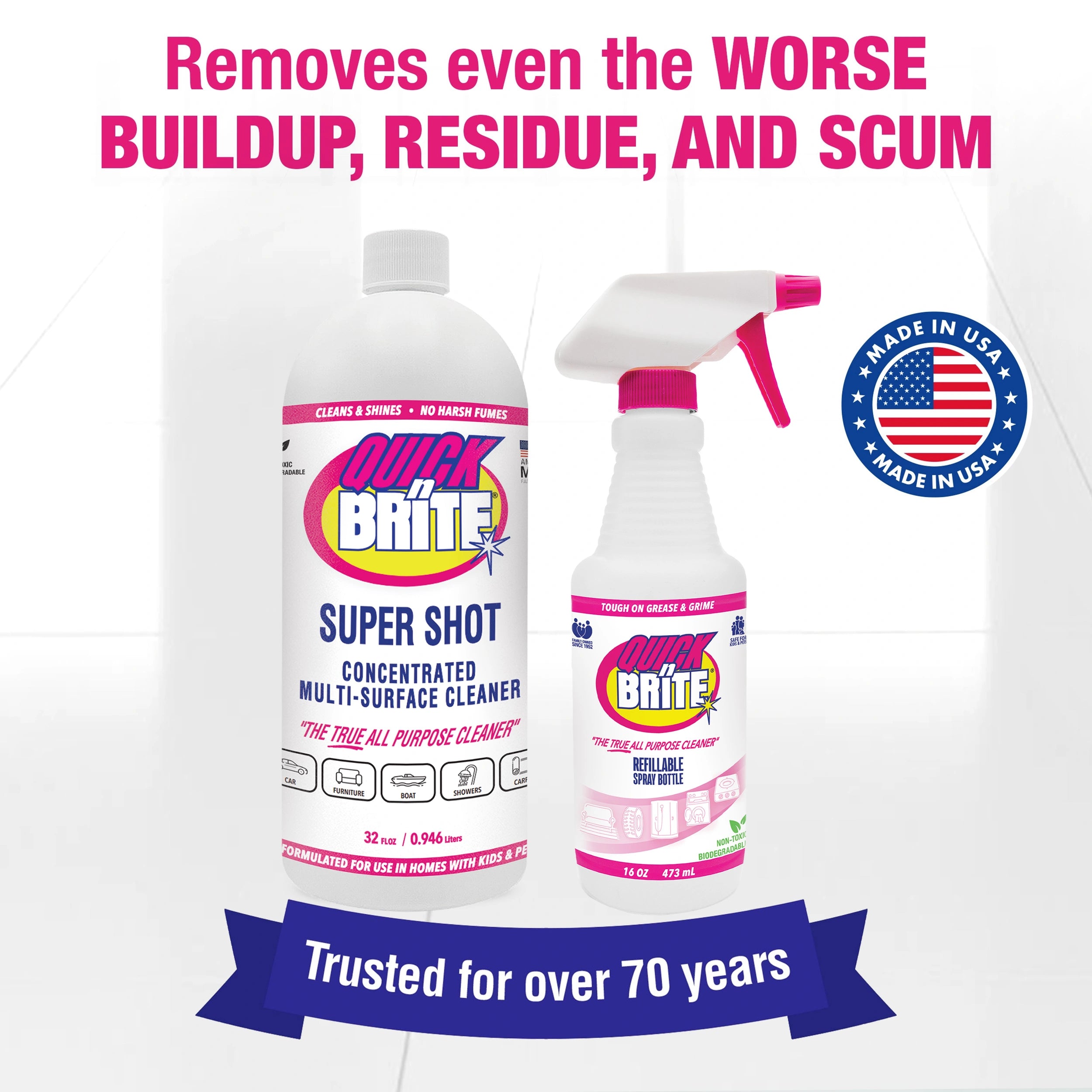 Quick ’n Brite Super Shot Liquid Cleaner 32oz with Spray Bottle