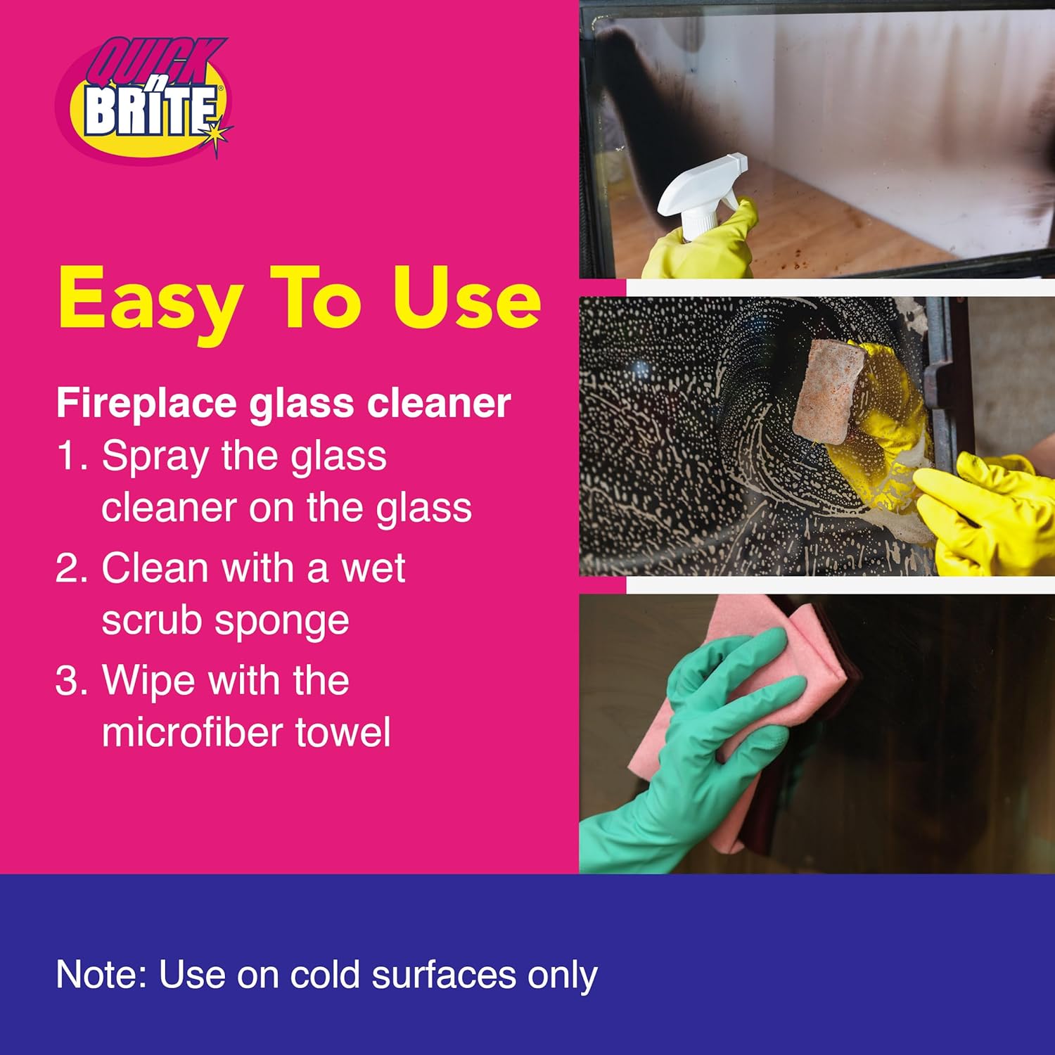 Quick N Brite Fireplace Cleaning Kit – Includes 24oz Fireplace Glass  Cleaner, 16 oz Gel Fireplace Cleaner, Scrub Brush, Sponge and Microfiber  Towel