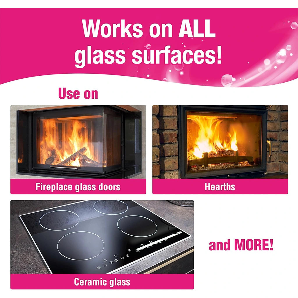 Fireplace Glass and Cooktop Cleaner surfaces