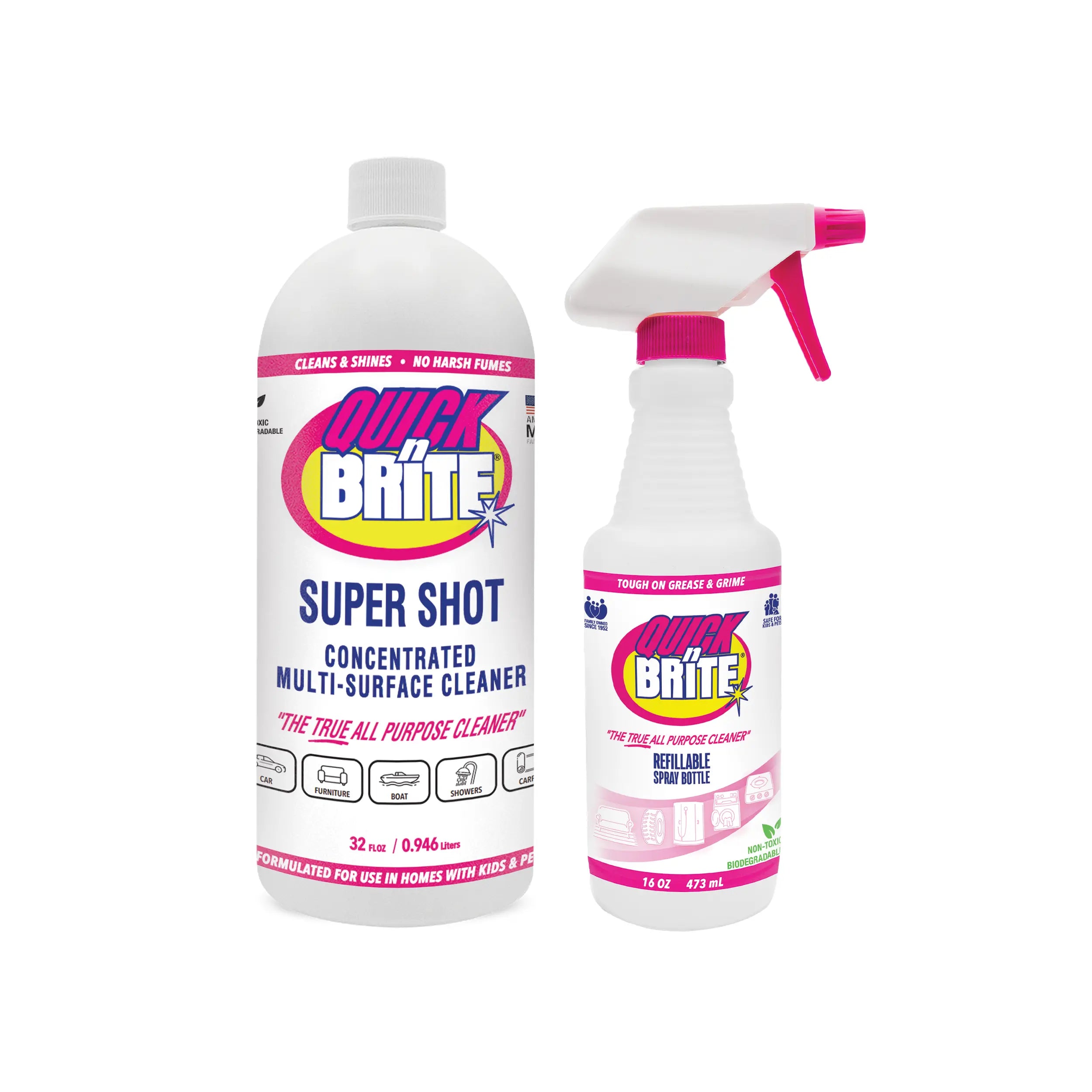 Quick ’n Brite Super Shot Liquid Cleaner 32oz with Spray Bottle